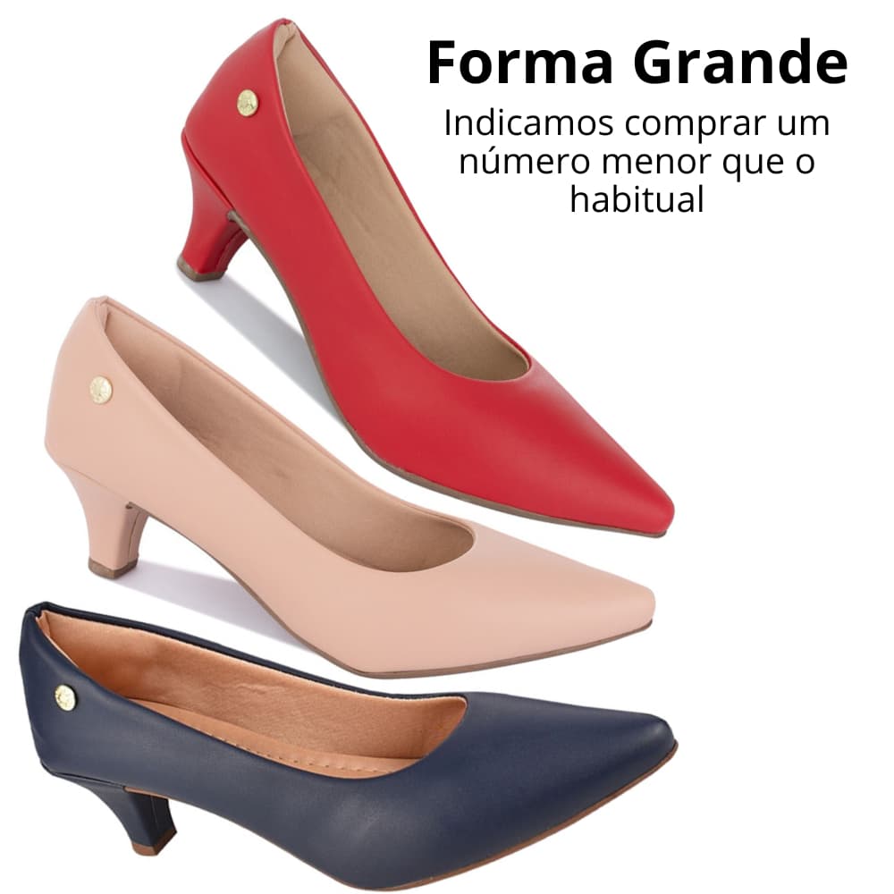 Kit 03 Pares Scarpin Feminino Salto e Bico Fino Vermelho/Nude/Marinho