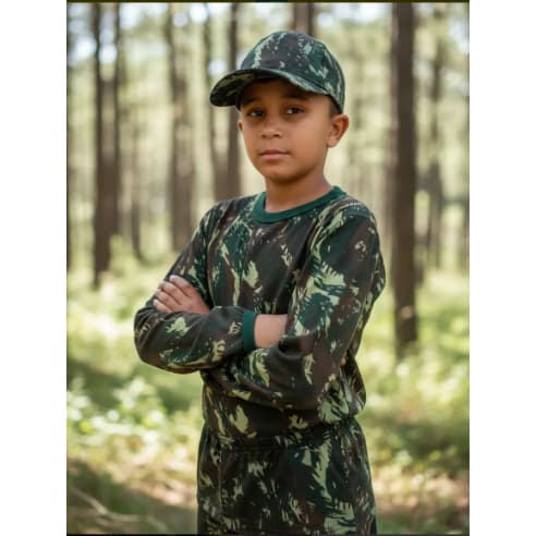 Camiseta Infantil Camuflada Manga Longa - 100% algodão
