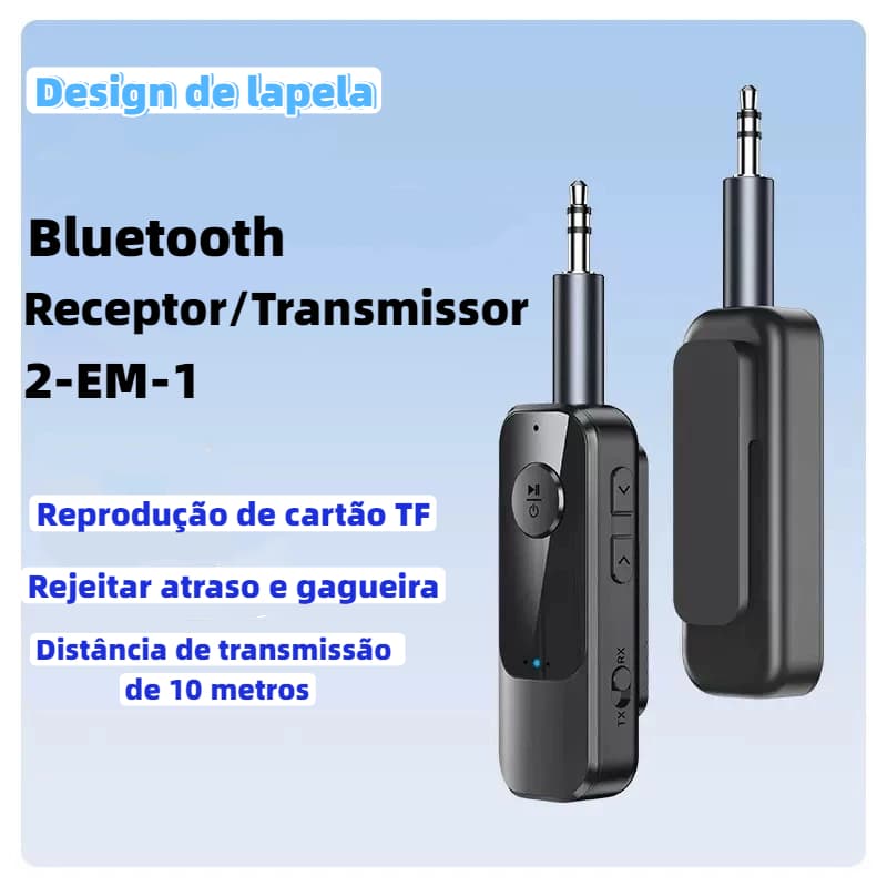 Transmissor receptor Bluetooth 5.34 2 em 1 adaptador Bluetooth para carro com clipe compatível com TF AD-238