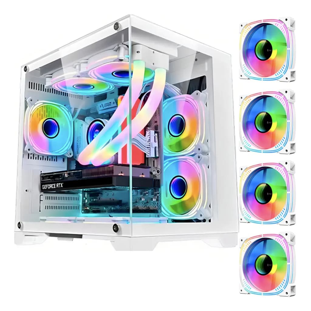 Gabinete Hayom Branco Gb1791 4 Fans Rgb Micro-atx Em Vidro