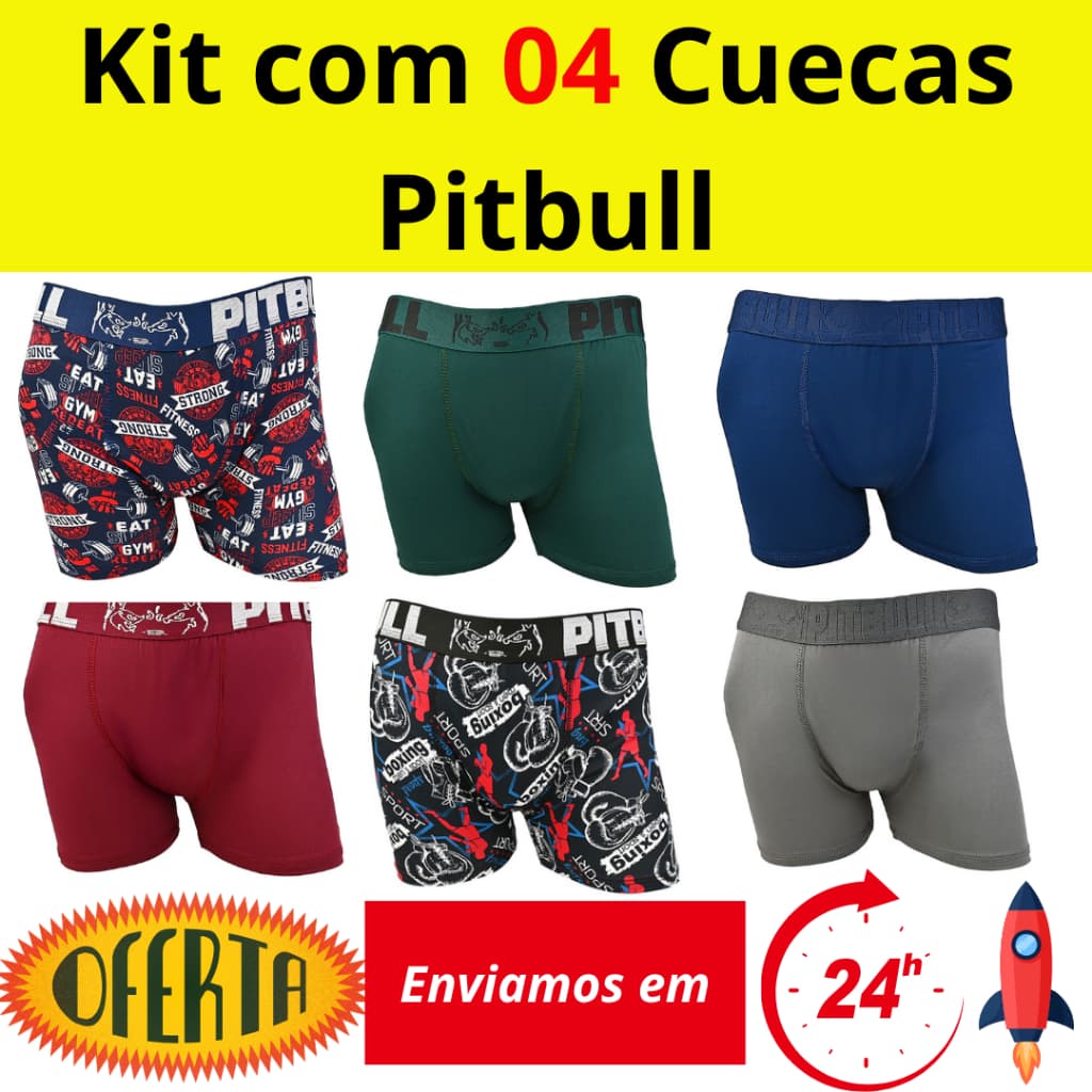 4 Cuecas Pitbull Boxer adulto masculino Cueca box masculina