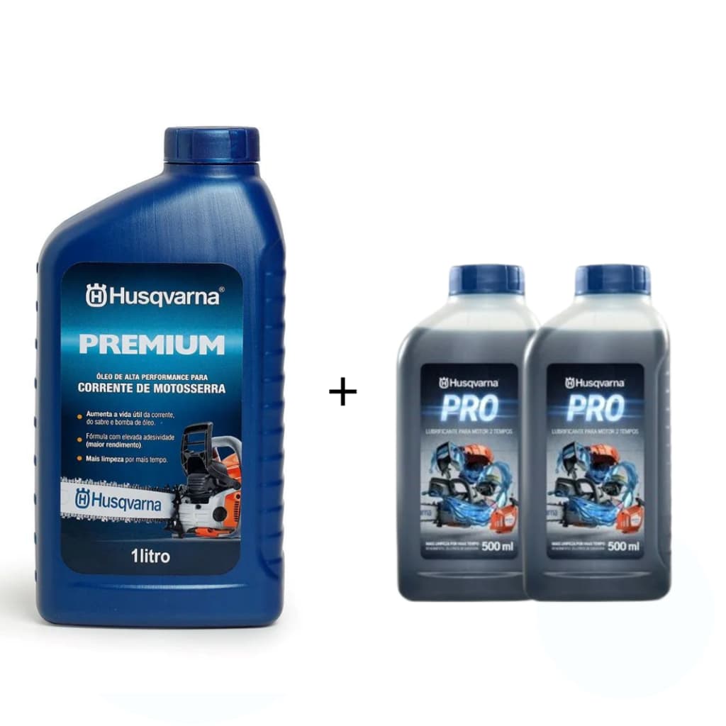 Kit 1 Óleo corrente de motosserra + 2 Óleo motor 2t Husqvarna