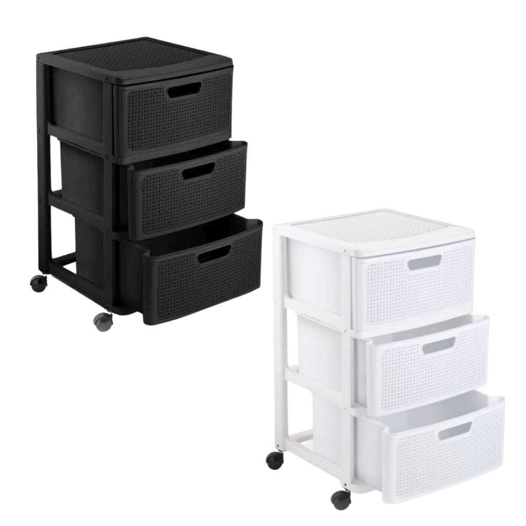 Gaveteiro Organizador 3 Gavetas com Rodinhas, Cor Preto/Branco, Multi-uso