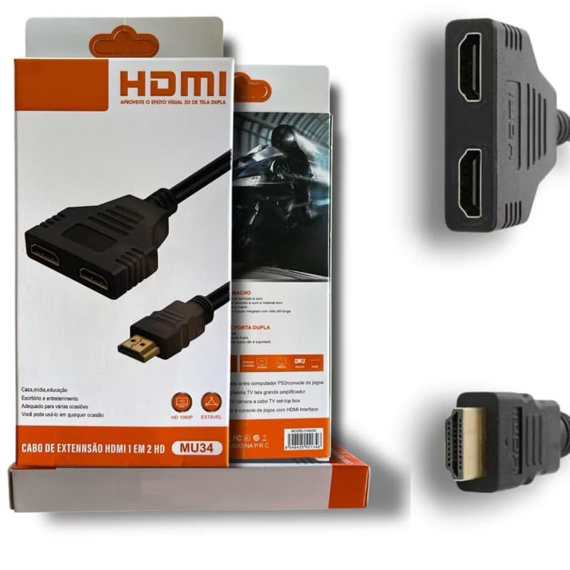 Cabo de Extenção HDMI 1 em 2 HD Divisor Splitter Duplicador