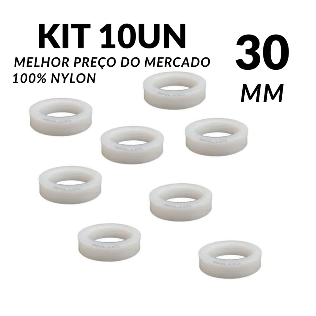 KIT 10 CALÇO 30MM PARA ROLAMENTO 608 NYLON SUBSTITUI BUCHA