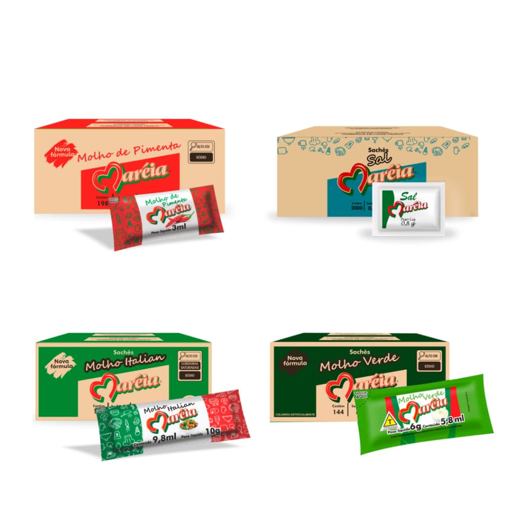 Maréia Sachês | Molho Italian, Molho de Pimenta, Molho de Verde e Sal