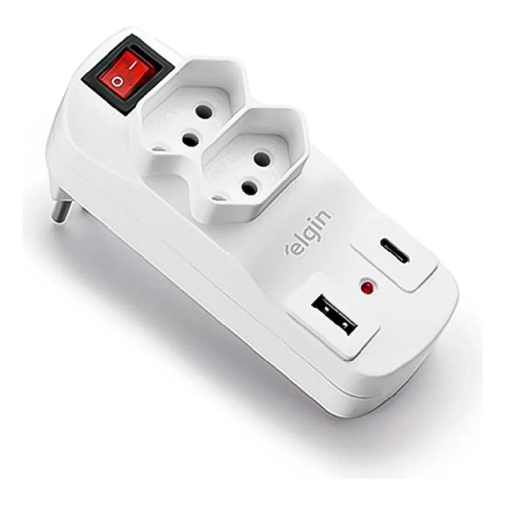 Filtro de Linha 2 Tomadas Com Saídas Usb - Elgin Cor Branco