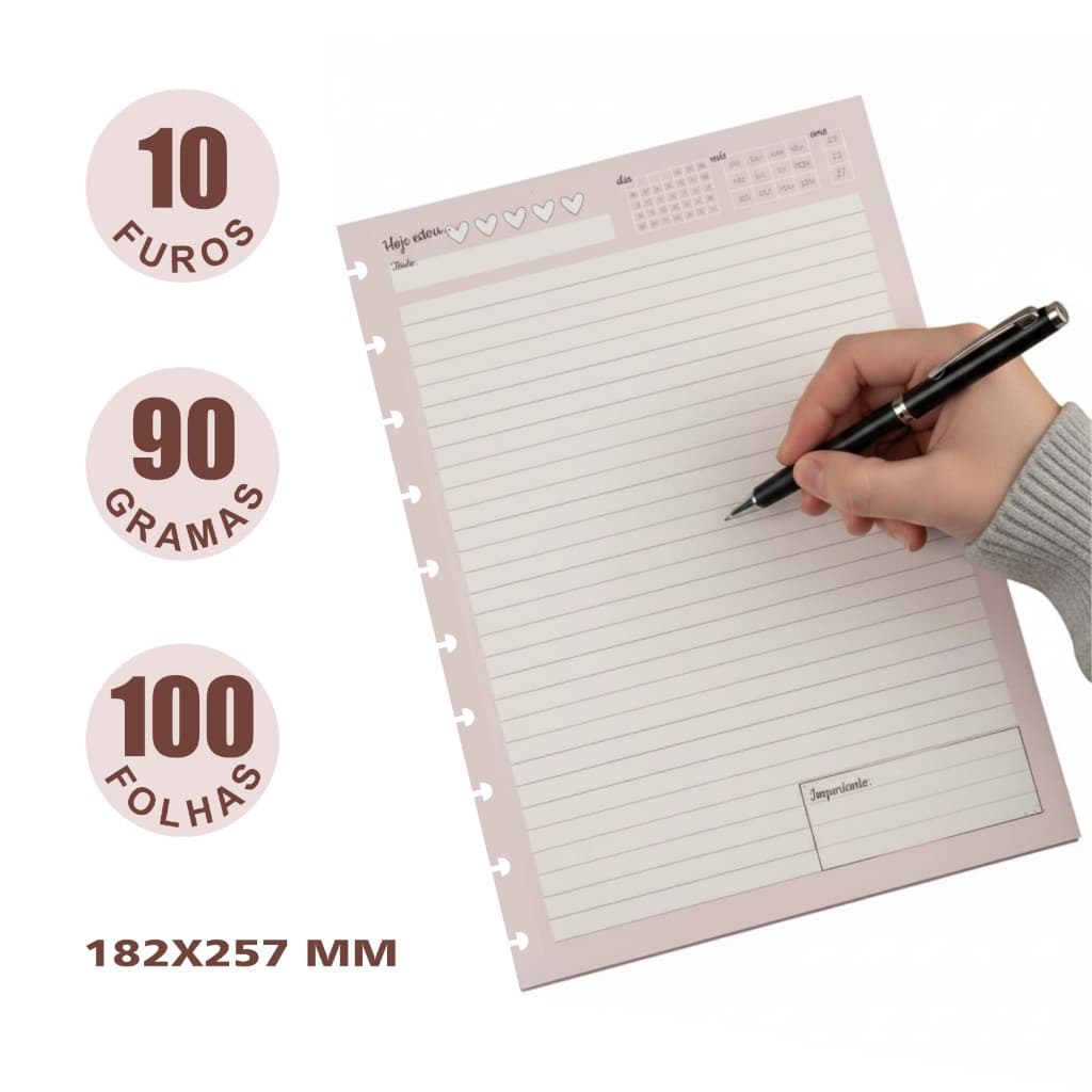 Refil Genérico Médio B5 10 Furos Feminino Rosê Compatível Caderno de Discos