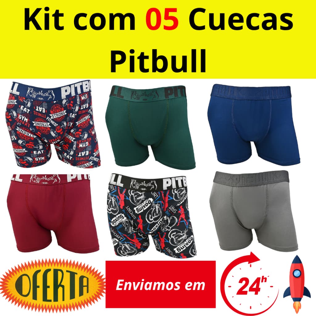 kit 5 Cueca Pitbull boxer adulto masculina cueca box atacado na promoção
