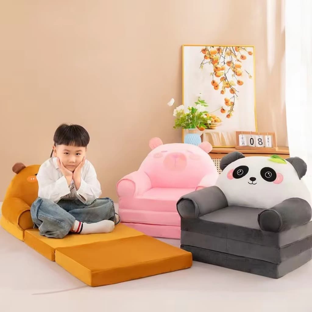 Sofá Infantil Portátil Dobrável 2 em 1 Cama e Colchonete para Dormir Confortável e Prático