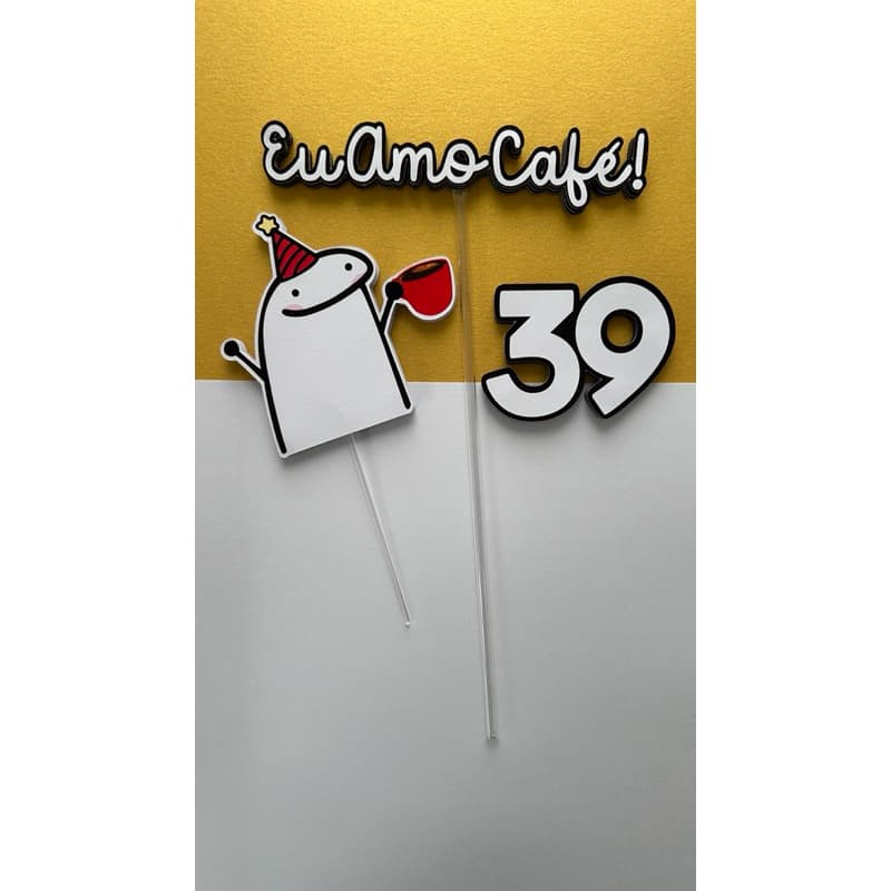 Topo de bolo Eu amo café. Topper Cake Coffee. Tema café. ENVIO RÁPIDO.