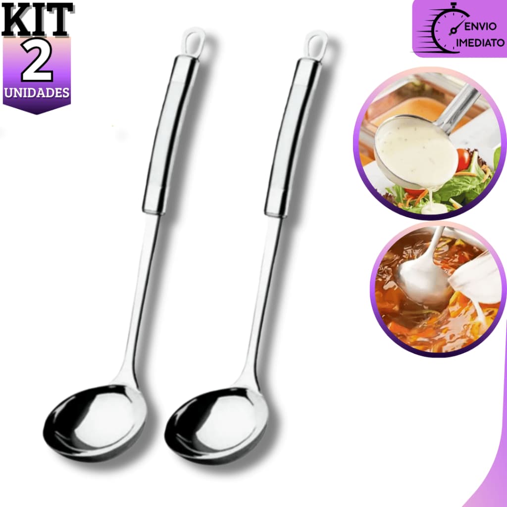Kit 2 Concha 23cm Aço Inox Para Feijão Sopa Comida Uso Doméstico Profissional Restaurantes Cozinha