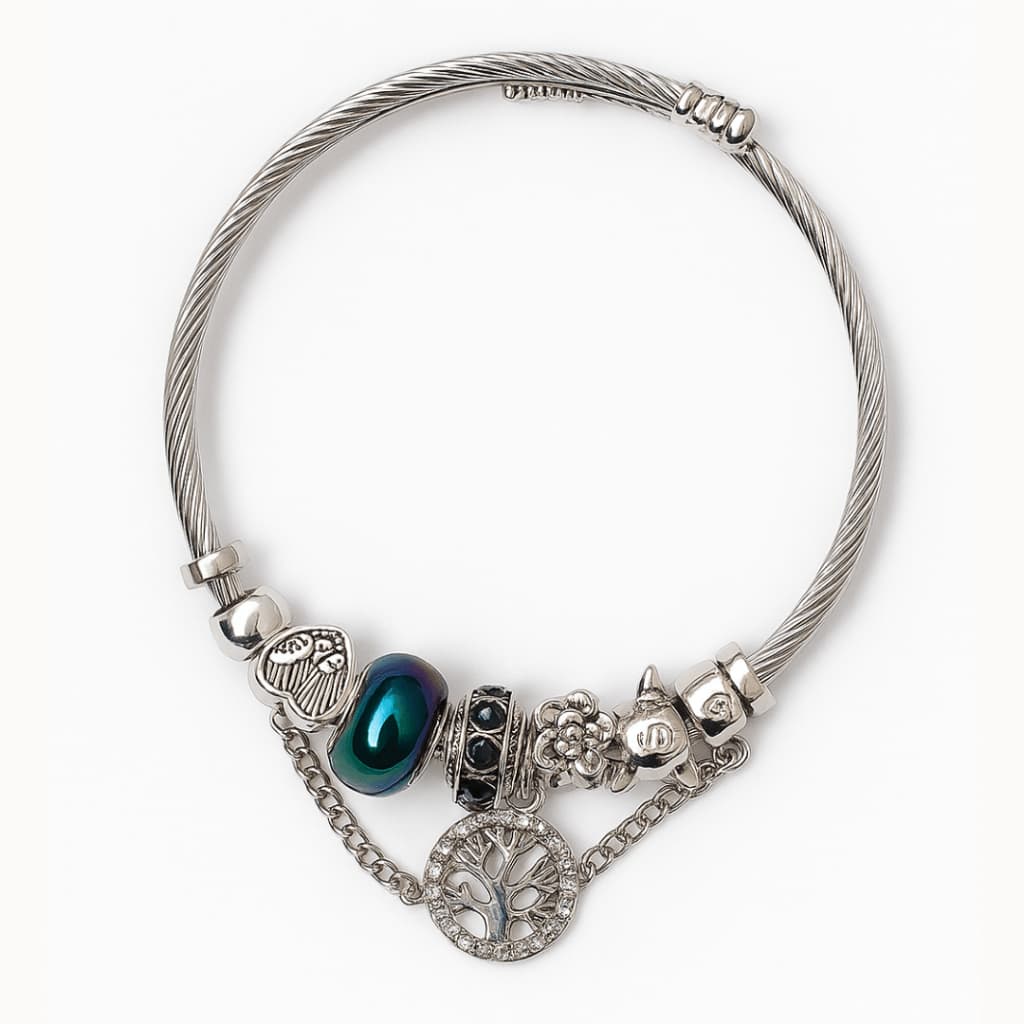 Pulseira Com Berloques Feminina-Prata/Prata Colorido ajustavel Pulseira Berloques Prateada, Rose e Dourada Estilo Femini