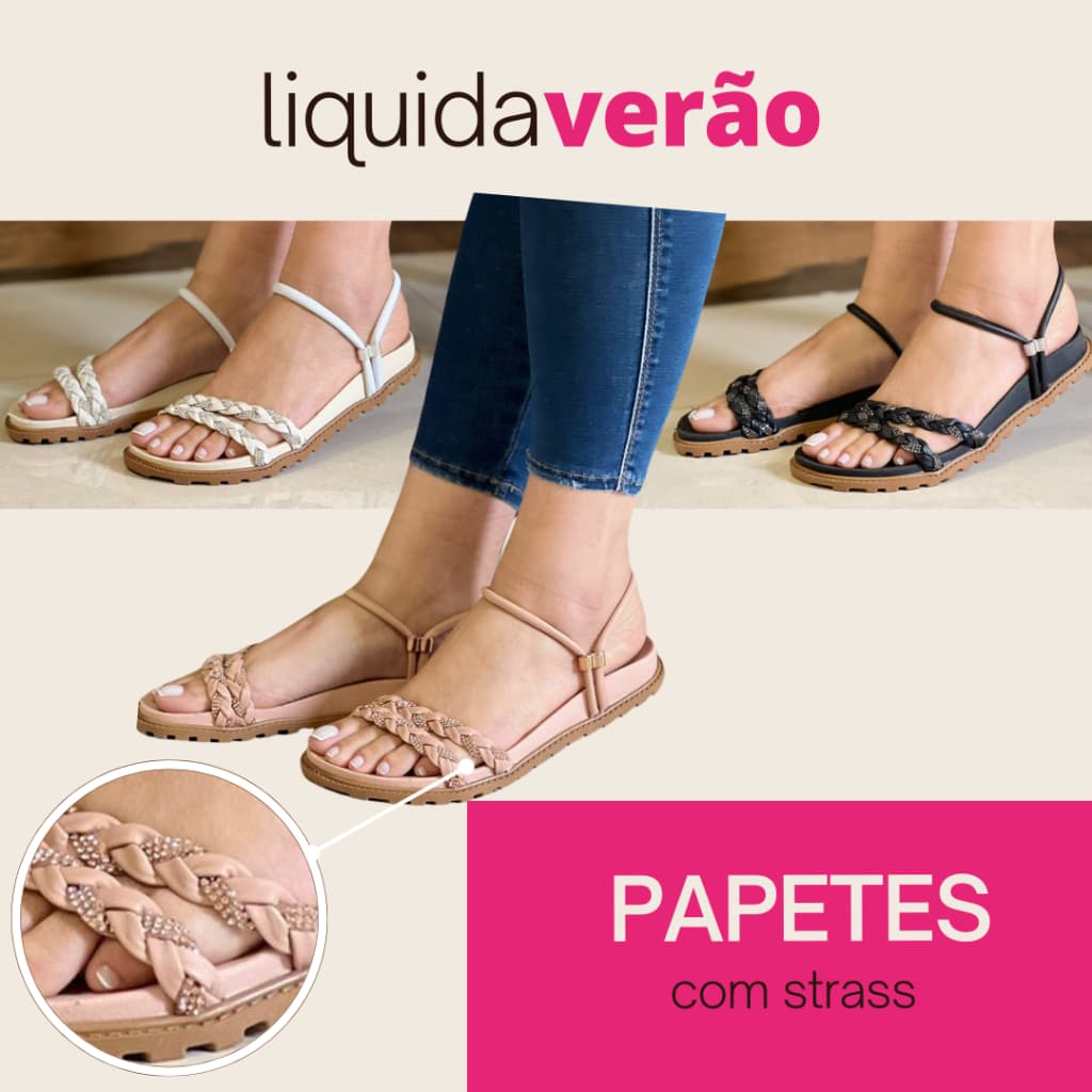 Sandália feminina casual papete final de ano, para presente com brilho, rasteirinha, flat confortável e antiderrapante