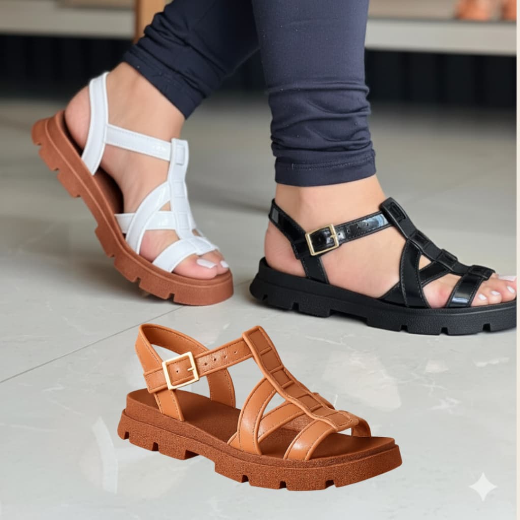 Sandália Tratorada Plataforma Feminina Casual Confortável e Versátil - Meg 2 - Sandalia para dia a dia, sair e trabalhar