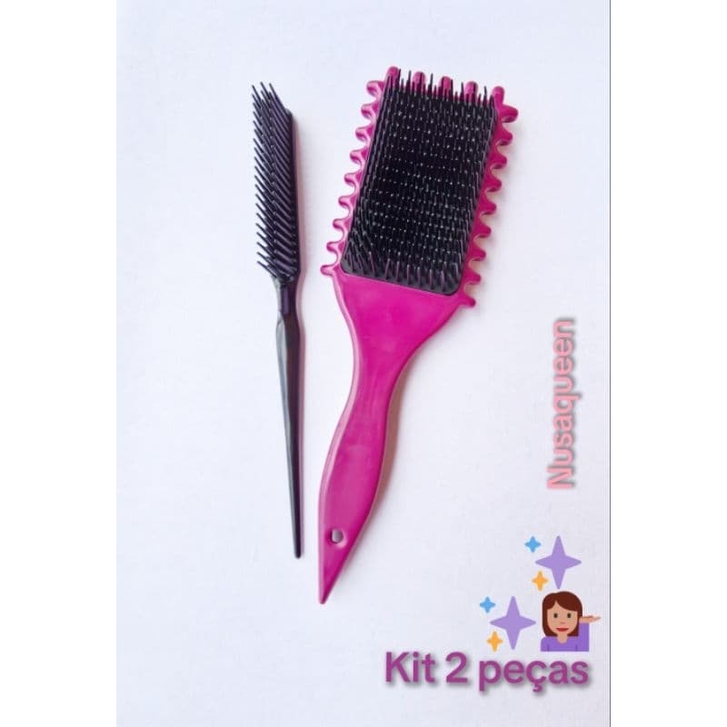 kit com Escova  Onda + Pente 3 fileira finalizações dos  cachos perfeito
