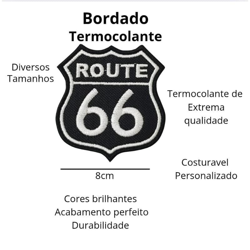 Patch Bordado Moto Rock Route Bordado Termocolante ou Velcro