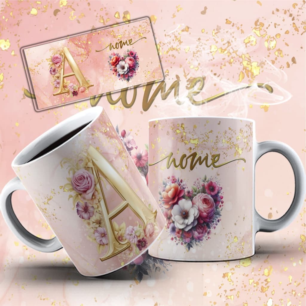 caneca personalizada, caneca floral,nome, caneca com inicial, caneca presente feminino, caneca delicada,sublimada