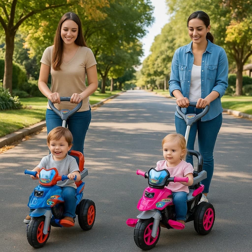 Triciclo Infantil Moto Azul ou Rosa com Pedal Haste Guia Passeio Criança Menina Brinquedo Educativo