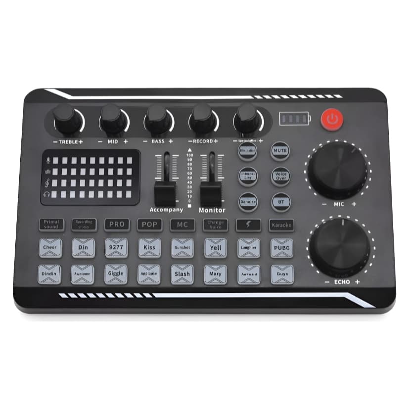 Placa Mesa Com Efeito Sonoro Áudio Mixer Interface Com Bateria Unica