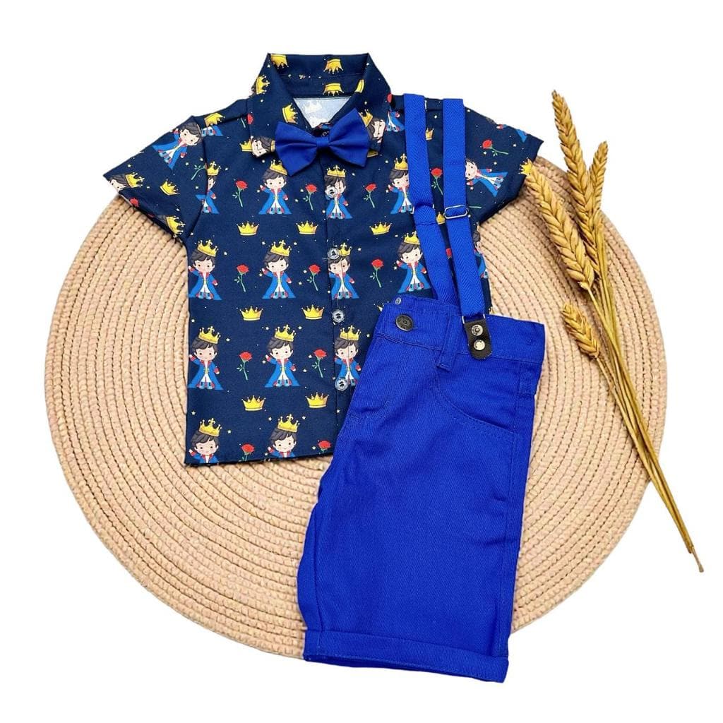 conjunto menino aniversario social modelo short brim principe rei realeza moreno