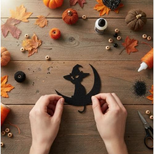 Identifi-ka Kit Artesanato Halloween  Morcego Gato Bruxa Aranha feltro 20un