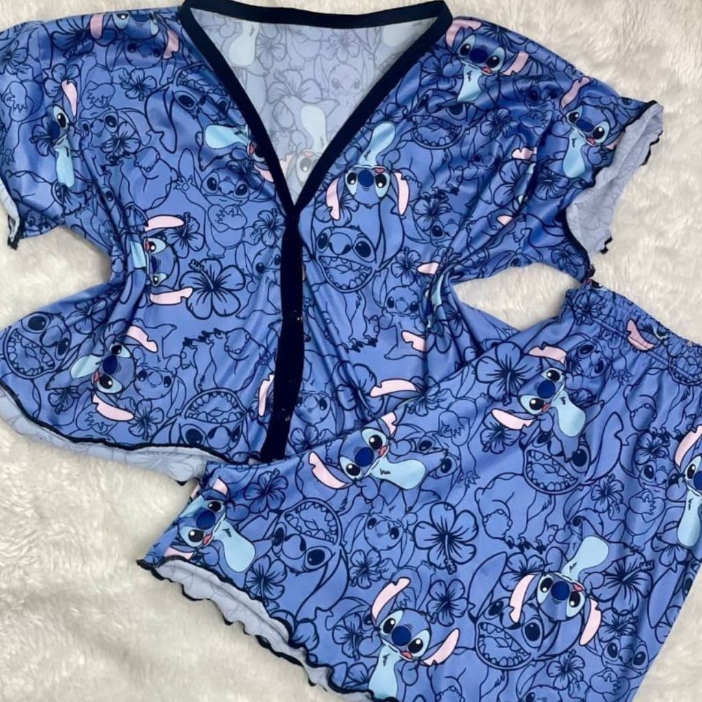 Pijama Blogueirinha Baby Dool Feminino Botão Adulto Americano Pijamas Feminino Moda Feminina