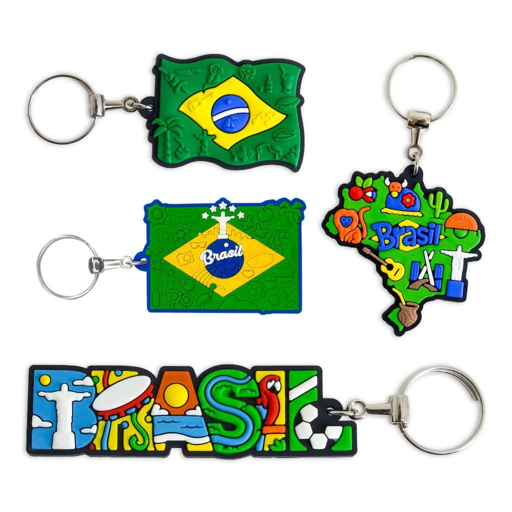Kit 12 Chaveiros de Turísticos do Brasil Emborrachados - Bandeira Mapa do Brasil