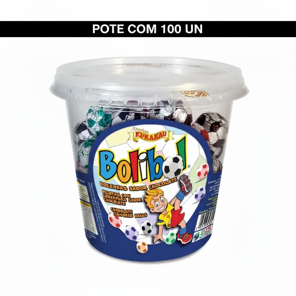 Bolinha Chocolate Futebol Bolibol - Pote 475g (70un) ou 680g (100un) ⚽