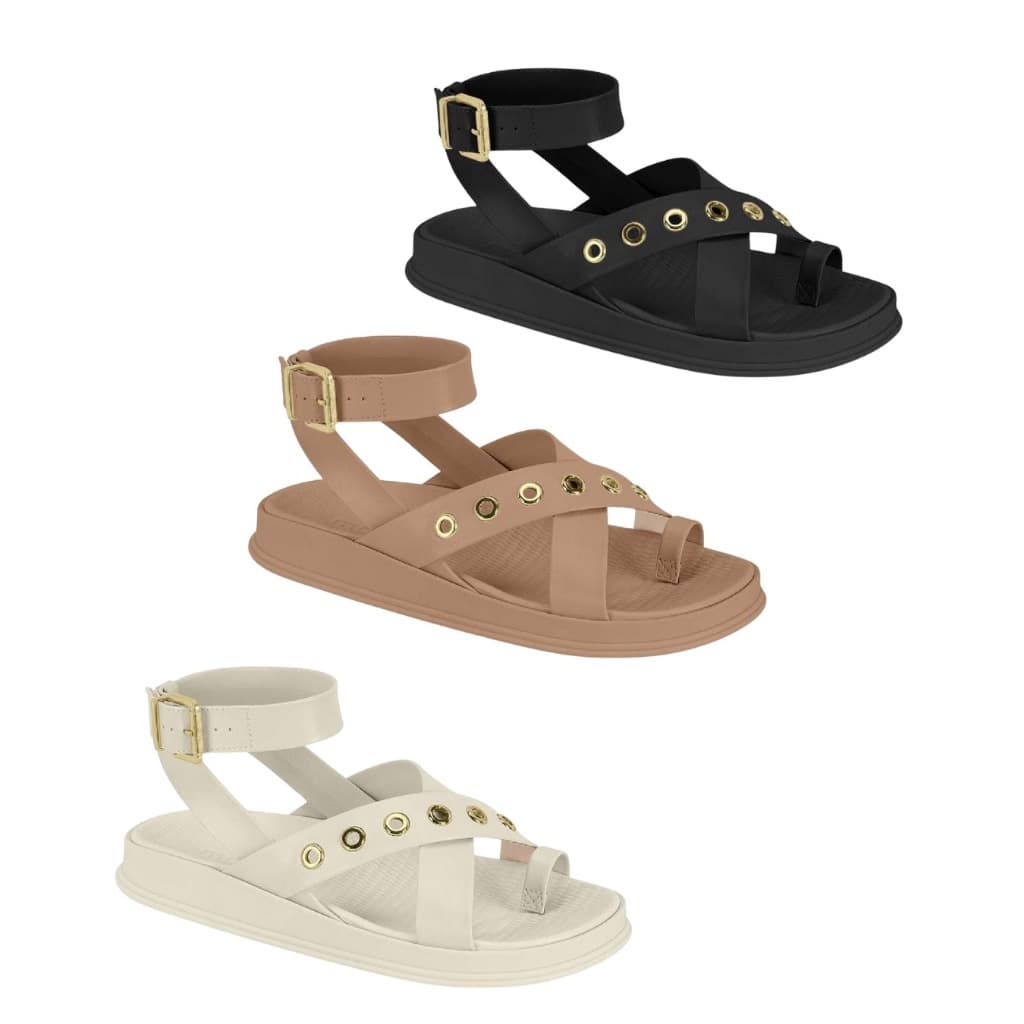 Sandália Moleca Feminina Papete Flatform Tamanco Lisa De Dedo Fivela Tiras Confortável Rasteira