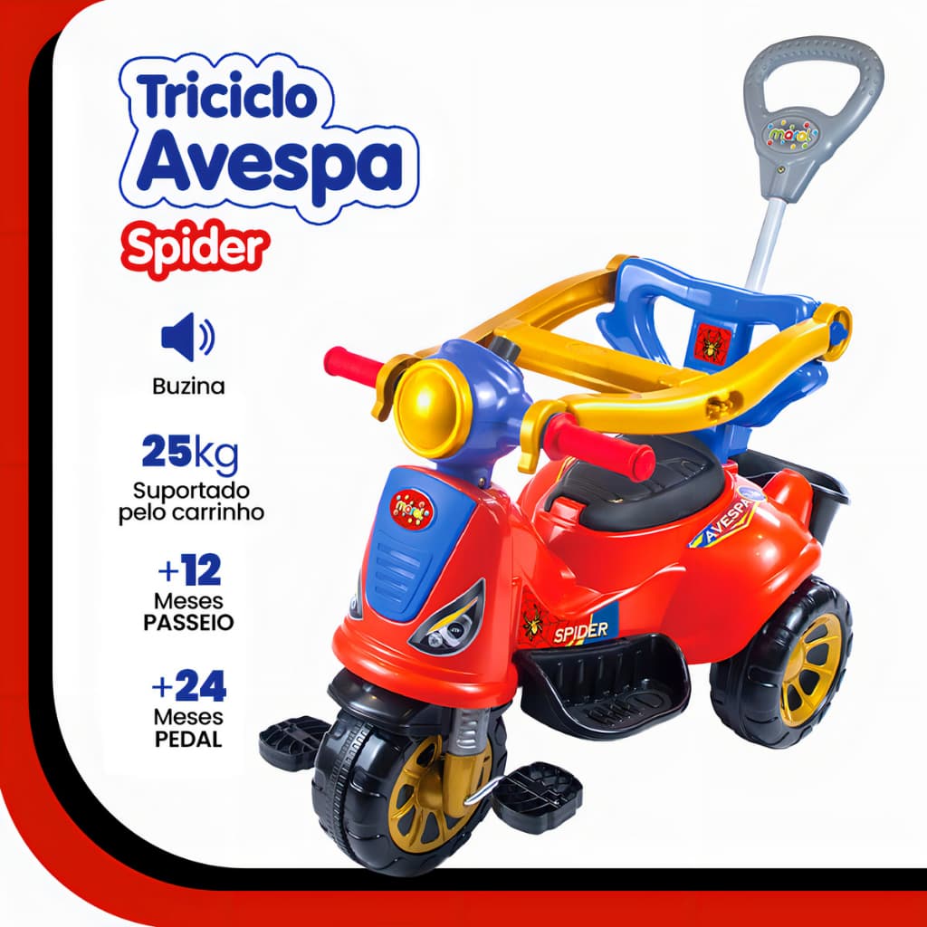 Triciclo Infantil De Passeio E Pedal Andador Avespa Pink//Spider