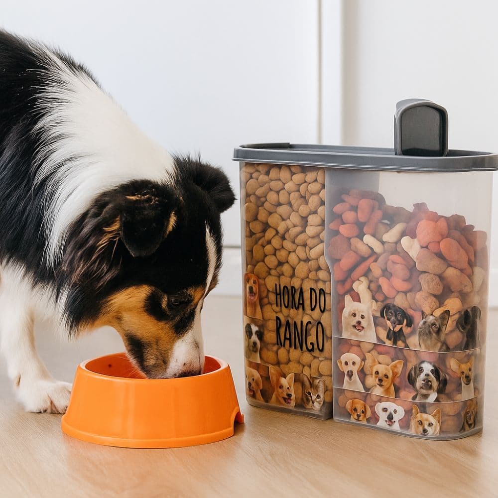 Porta Ração Organizador Pet 2,4 Kg Duplo C/ Tampa articulável Pet Dispenser Gato Cachorro Plasútil