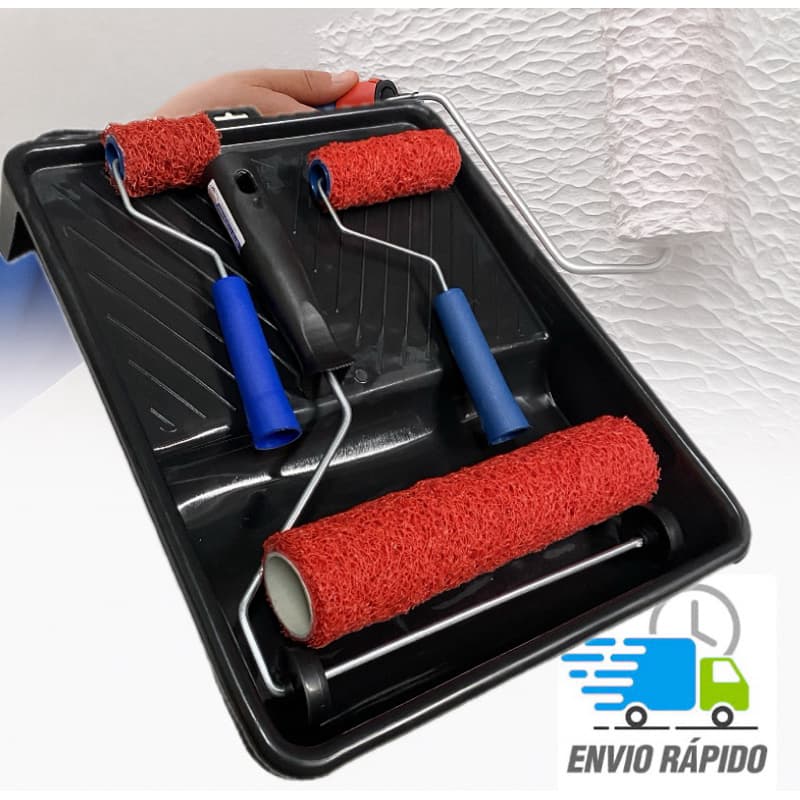 Kit 3 Rolos Textura e Massa e Massa Corrida Cabelo De Anjo 23cm/9cm/5cm c/ Suporte e Bandeja