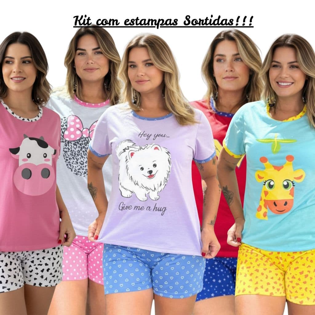 Kit 2 Pijamas Baby Doll Alcinha Verão Personagens Sortidos em Malha