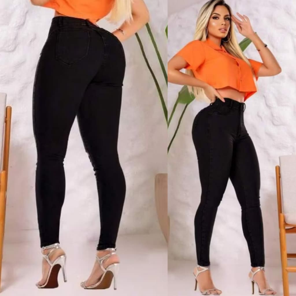 Jeans Feminino com Elastano Cintura Alta Empina Bumbum Calça