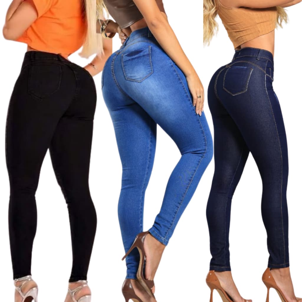 Kit 3 Calças Femininas Com Lycra Elastano Jeans Trabalho Barata Cintura Alta