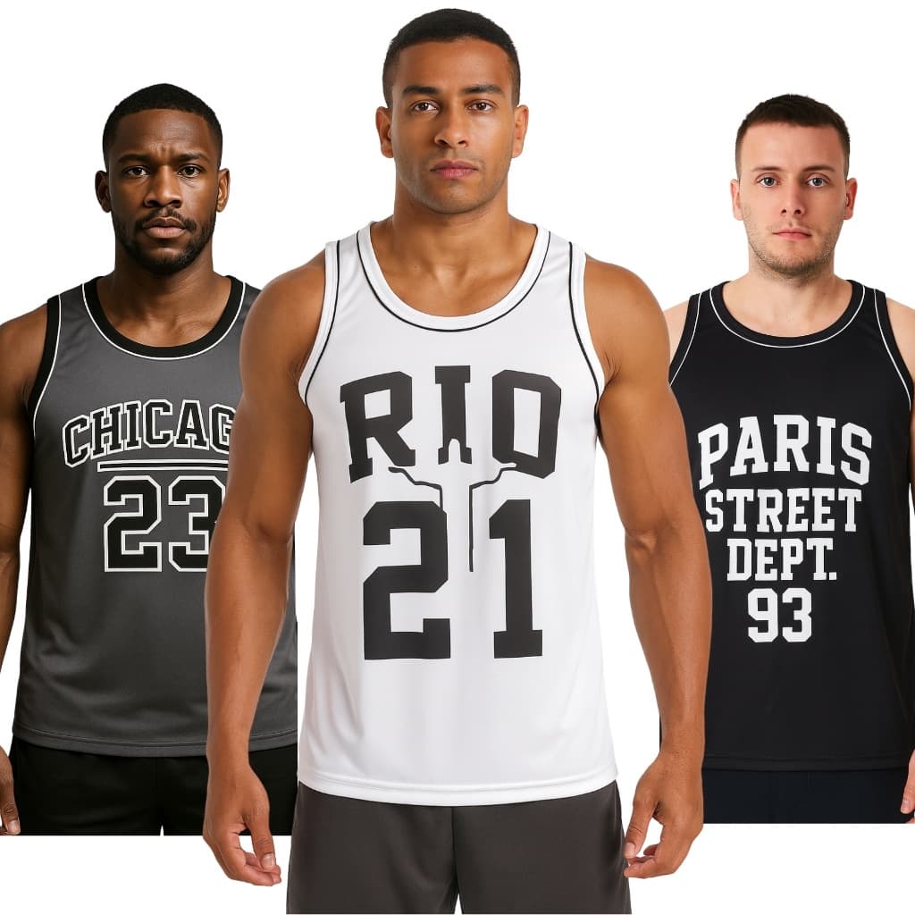 KIT 3 Regatas Esportivas Basquete Estampas Variadas Academia Treino Corrida Verão Unissex