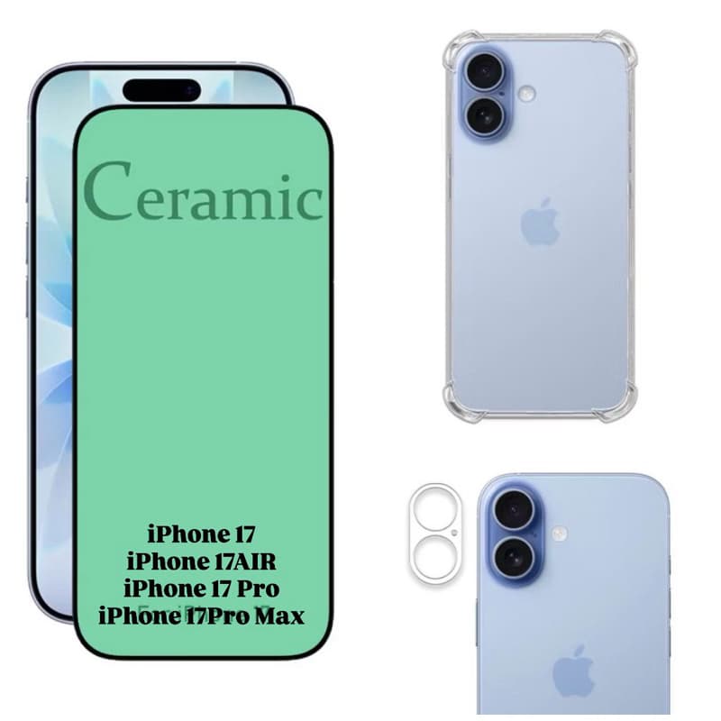 Kit 3 PEÇAS Película Cerâmica+Capa Anti impacto+Pelicula Câmera IPhone 17 17AIR 17Pro 17Pro Max