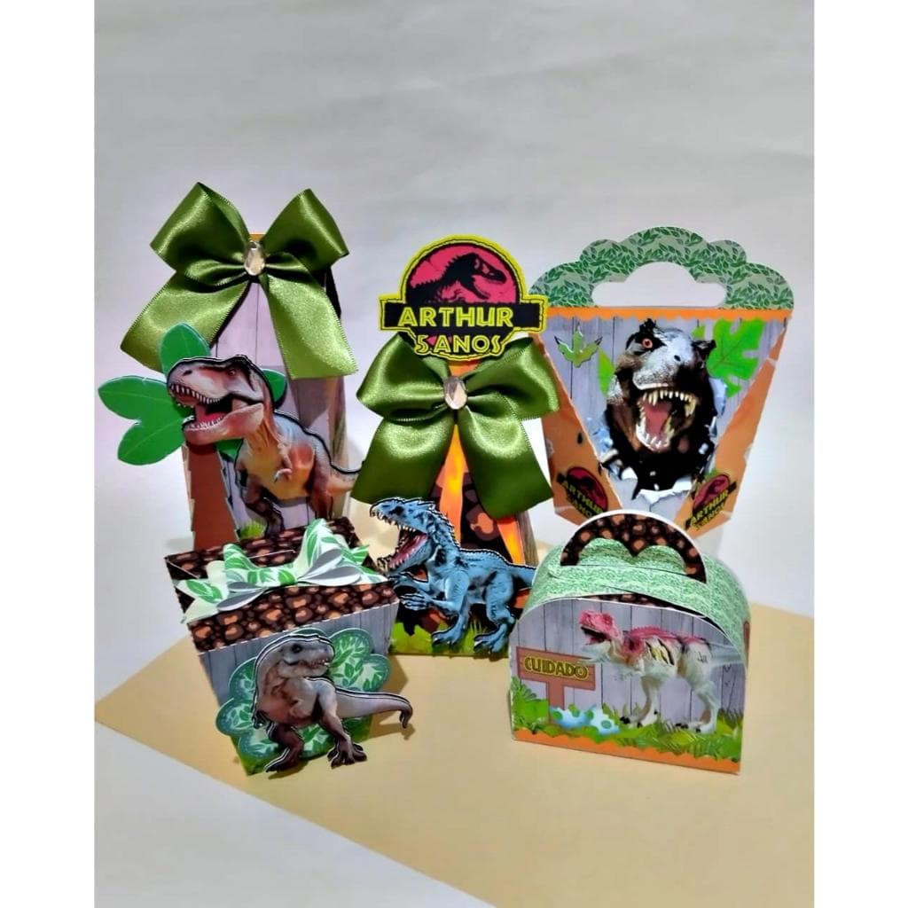 Kit Festa - 5 Lembrancinhas Personalizada Dinossauro Jurassic - Caixinhas Personalizadas - Papelaria Personalizada