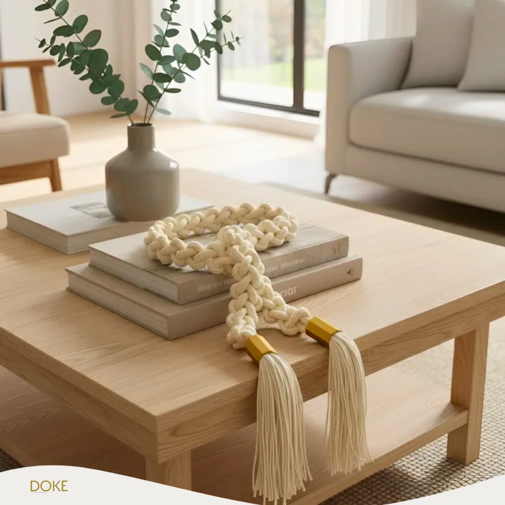 Colar De Mesa Decorativo 1m35cm Cordão Trançado Macramê. Decoração Elegante para Sala e Casa Nova