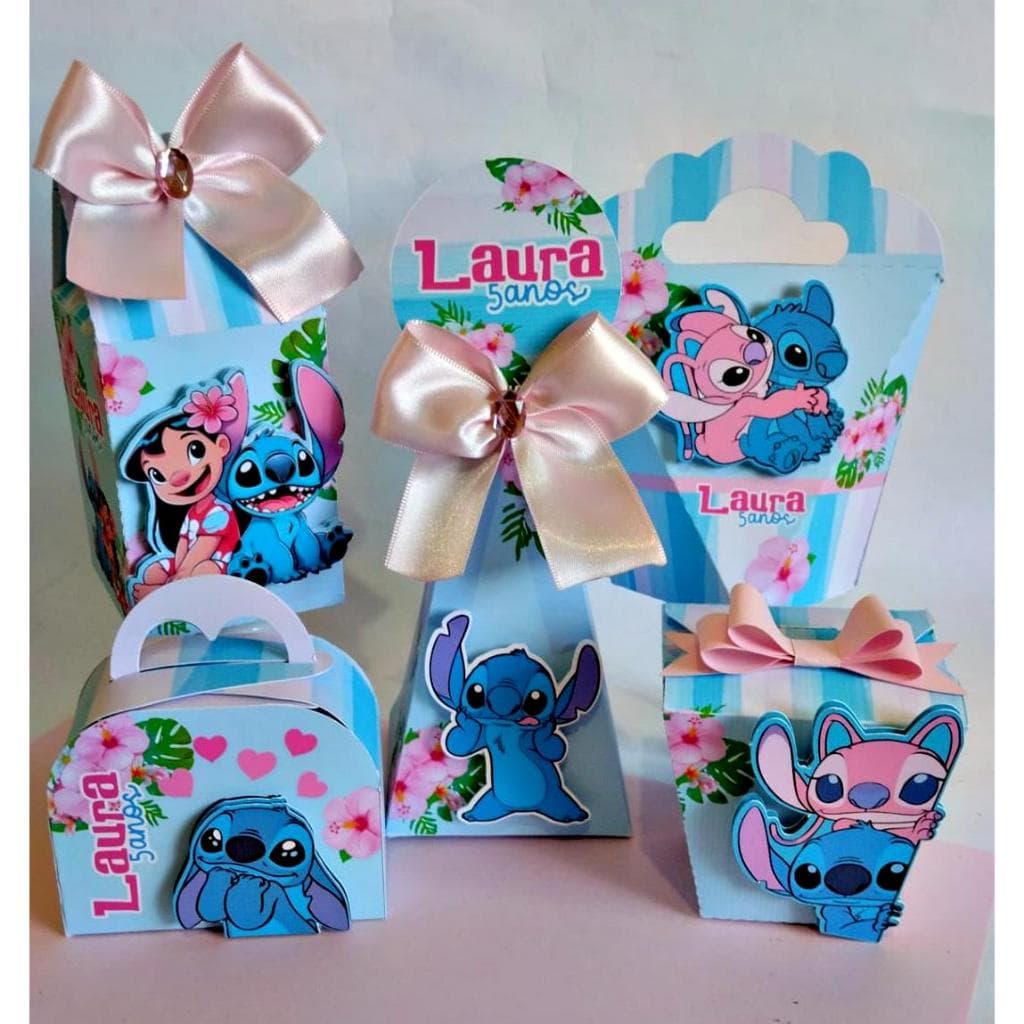 Kit Papelaria Personalizada Lilo Stitch Caixa Caixinha para Festa DESMONTADO