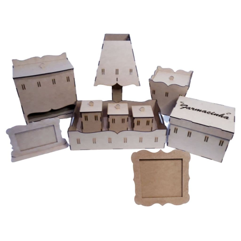Kit Higiene Bebê Passa Fita 10 Peças farmácia quadrada  Mdf Cru Desmontado Decoração Quarto Bebê