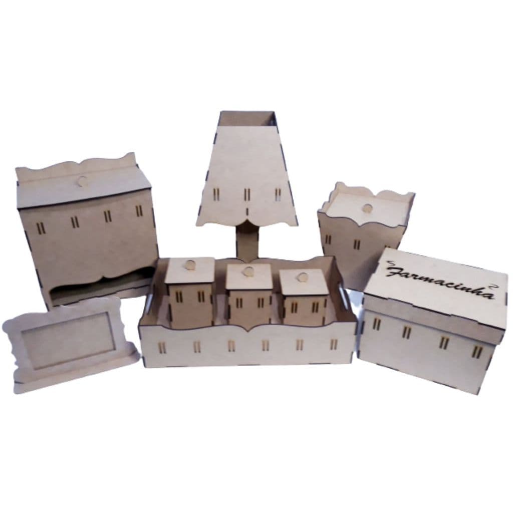 Kit Higiene Bebê passa fita 9 Peças farmácia quadrada  Mdf Cru Desmontado Decoração Quarto Bebê