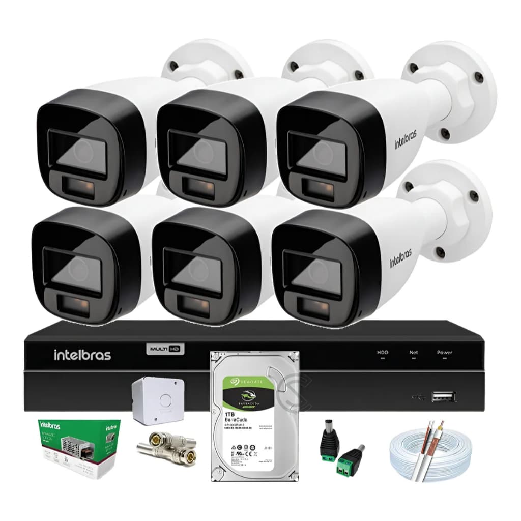 Kit 6 Cameras Intelbras F. Color 3220, Dvr 8 Canais, C/ 1 Tb