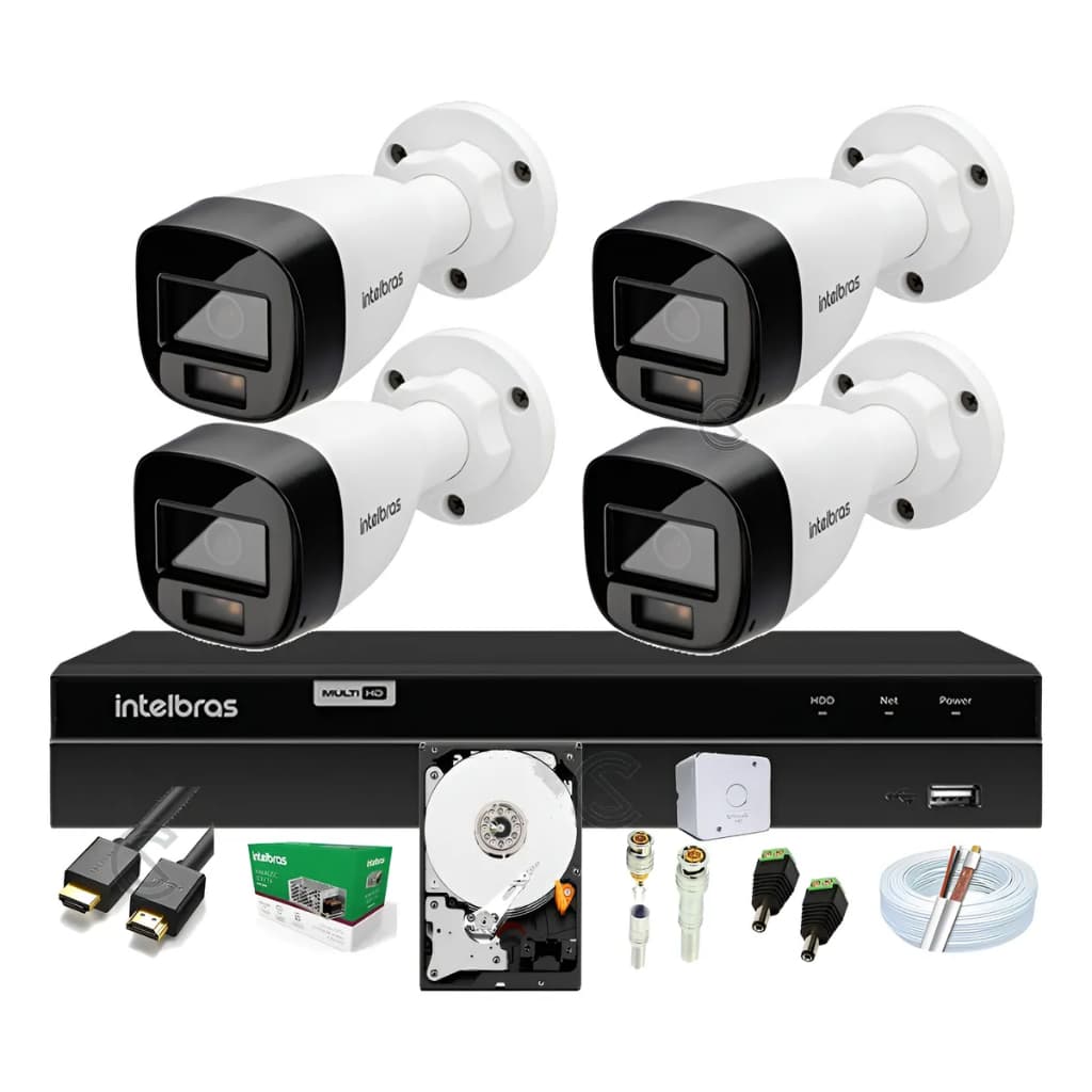 Kit 4 Cam Intelbras 3220 F. Color Audio, Dvr Mhdx 1308 + Hd