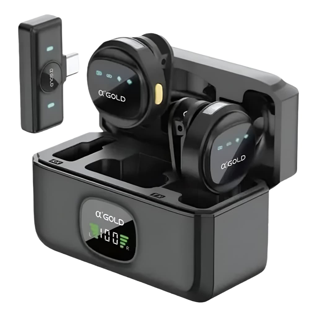 Microfone Lapela Duplo A gold Tipo-C P/android E iPhone 15 16 USB-C Anti Ruido