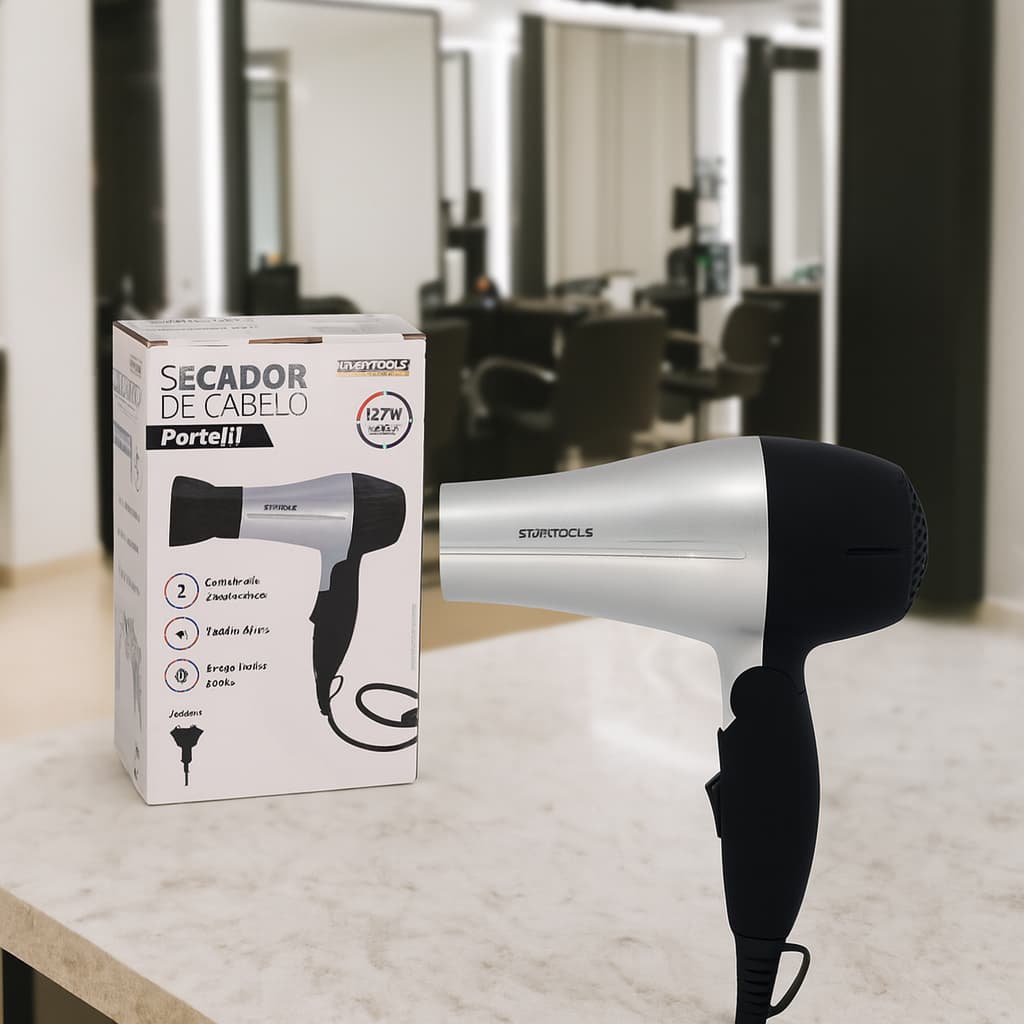 Secador de Cabelo Portátil 1200W Bivolt Cinza | Leve e Compacto Ideal para Viagem e Uso Diário