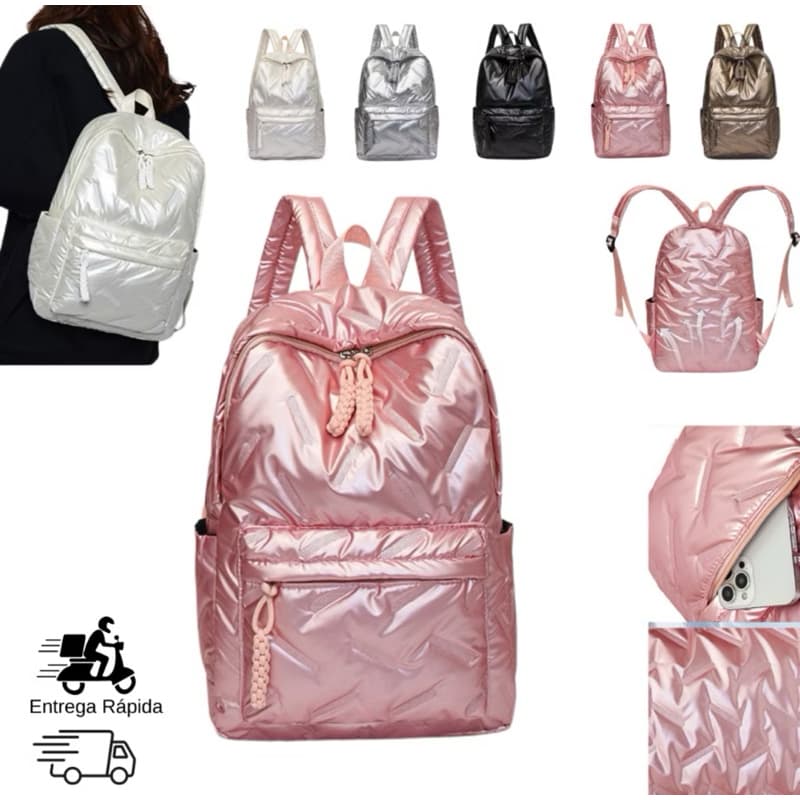 Mochila puffer Casual Simples E Versátil, Bolsa Escolar Estudante Moderna E Multifuncional, Mochila De Grande Ca