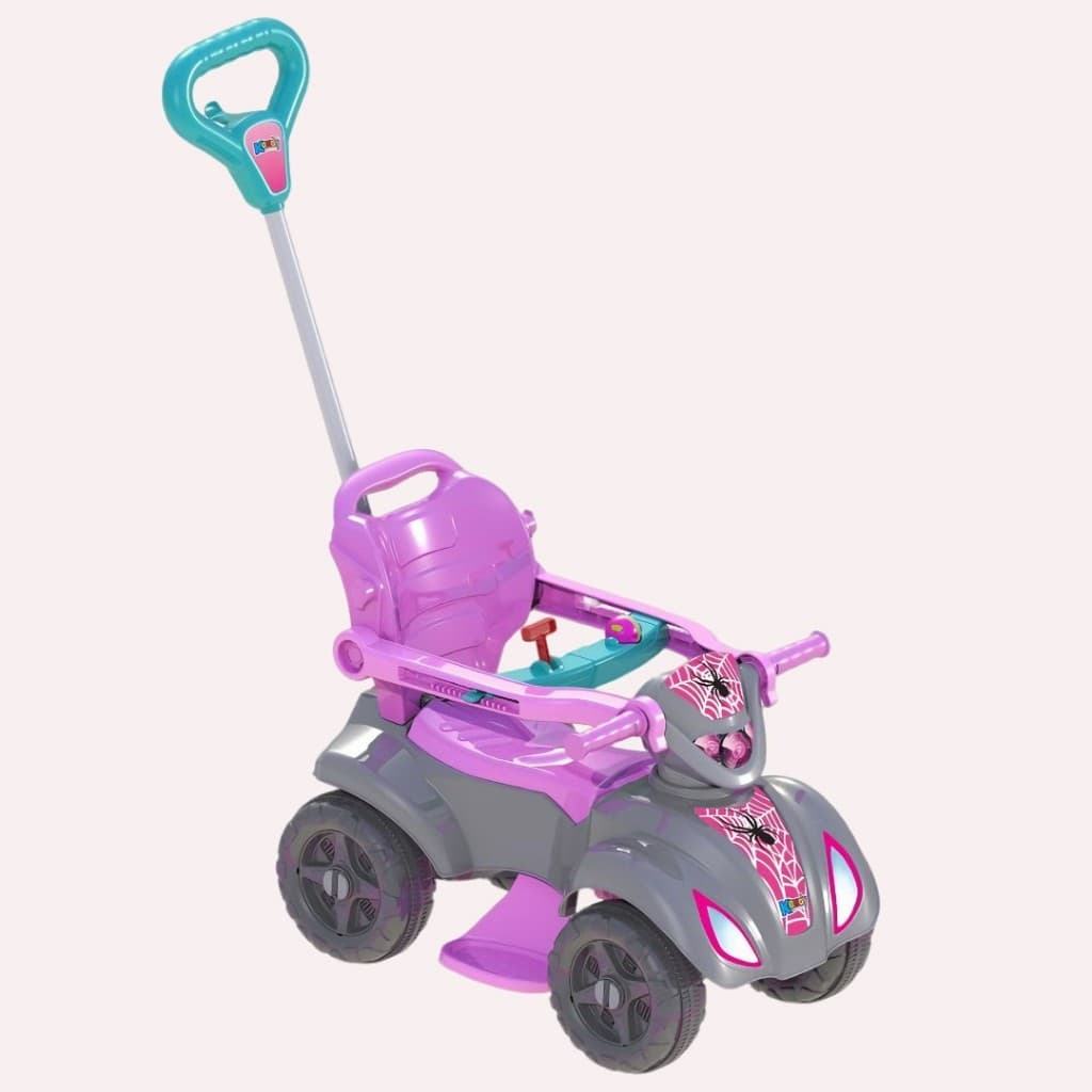 Quadriciclo Infantil Baby Aranha Girl Rosa Com Haste Guia Apoio De Pés E Adesivos