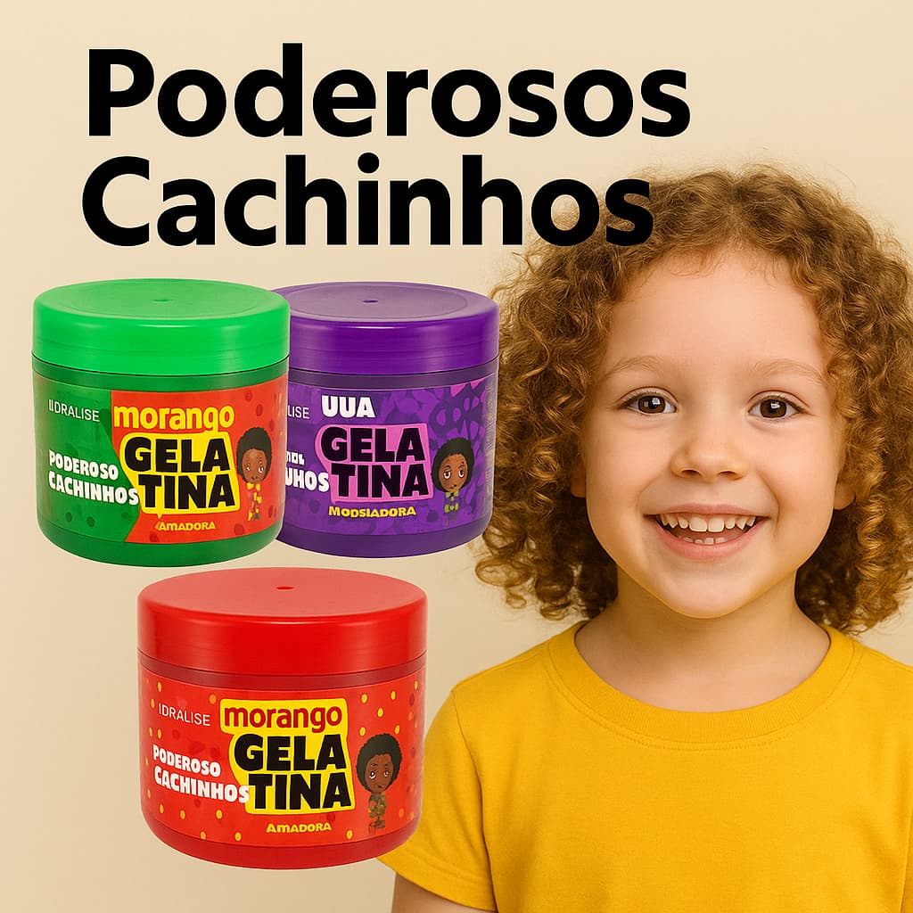 Gelatina Cabelos Cacheados Ativador de Cachos Infantil Morango Melancia ou Uva 500g
